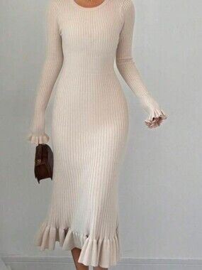 Women's long sleeve ruffle sweater dress